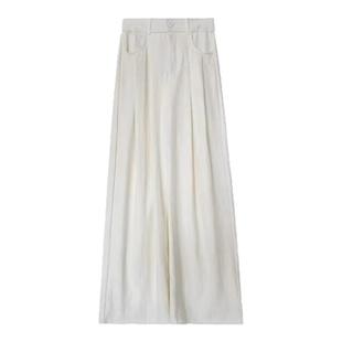 白色西装奶芙裤子女款春大码胖mm小个子山本阔腿长裤休闲奶皮裤潮