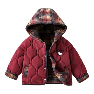 正品史努比童装男童连帽厚外套秋冬装女孩双面穿棉衣儿童加绒棉服