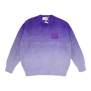 DUSHU薛之谦同款简春季潮渐变男女情侣时尚宽松版圆领毛衣