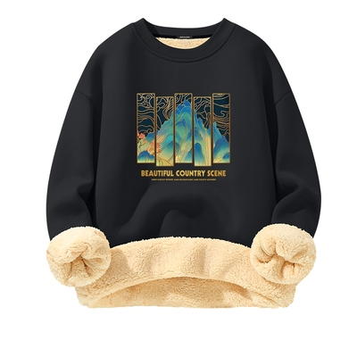 真维斯冬季羊羔绒黑色圆领卫衣男