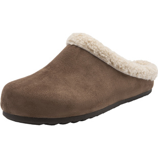 大东女鞋拖鞋2025冬季新款加绒保暖棉拖女包头半拖勃肯鞋平底圆头