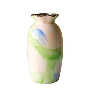 法式复古陶瓷花瓶晕染油画风波浪口水培插花鲜花客厅装饰摆件小众