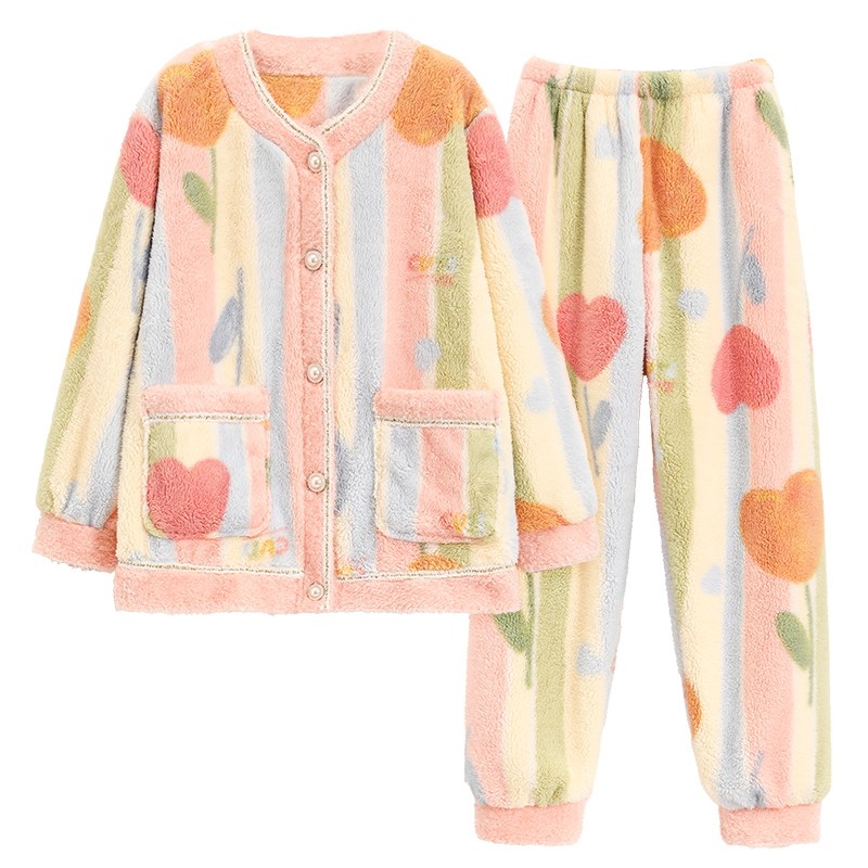 女法兰绒加厚加绒和服睡衣套装