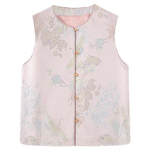 新中式宋锦提花马甲唐装坎肩背心女国风刺绣醋酸春秋外搭马夹上衣