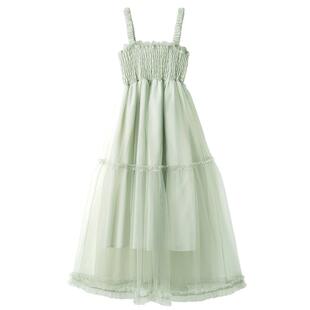 SNIDEL秋冬款甜美薄纱拼接波点露肩吊带连衣裙SWFO244007