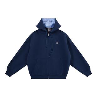 FDR官方店 R字格纹空气层连帽卫衣外套男女春季情侣开衫miu系上衣