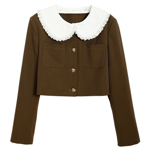 图曼朵藏青色短款小西装外套女初春高级感通勤休闲西装套装小个子