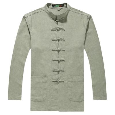 楠新中式男装秋季宽松立领麻外套