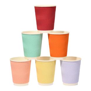 一次性瓦楞纸杯家用大容量350ml加厚三层隔热防烫咖啡奶茶热饮杯