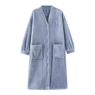 家乐芬睡袍女士睡衣浴袍秋冬款冬季长款法兰绒加厚加绒珊瑚绒冬天