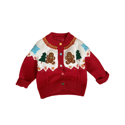 男女童冬季新年圣诞提花针织开衫