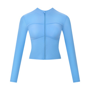 AquaPlay蓝色泳衣女长袖防晒水母服分体潜水服拉链款冲浪服海边