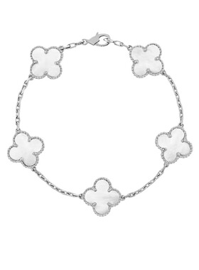 红玉髓镭射四叶草五花手链女镀18K玫瑰金520送新年礼孔雀石黄金