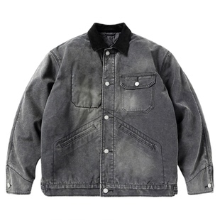 UTIMUS水洗做旧工装棉服夹克短宽美式复古帆布拼接领棉衣外套冬款