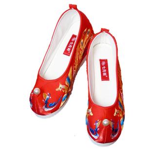 凤凰来仪丨七月荷重工绣花鞋女翘头汉服鞋内增高古装布鞋婚鞋加绒