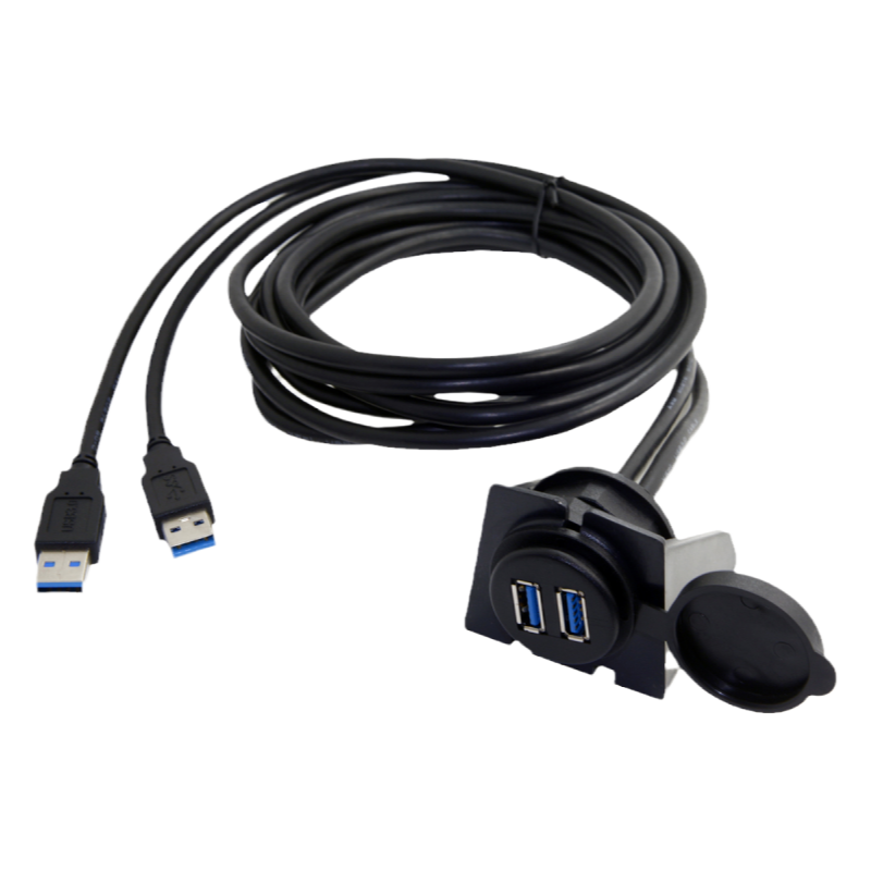 CY辰阳 汽车摩托车船舶仪表板带支架双USB 3.0高清公对母防水1米数据线 USB延长线 设备连接线 双口USB3.0 防