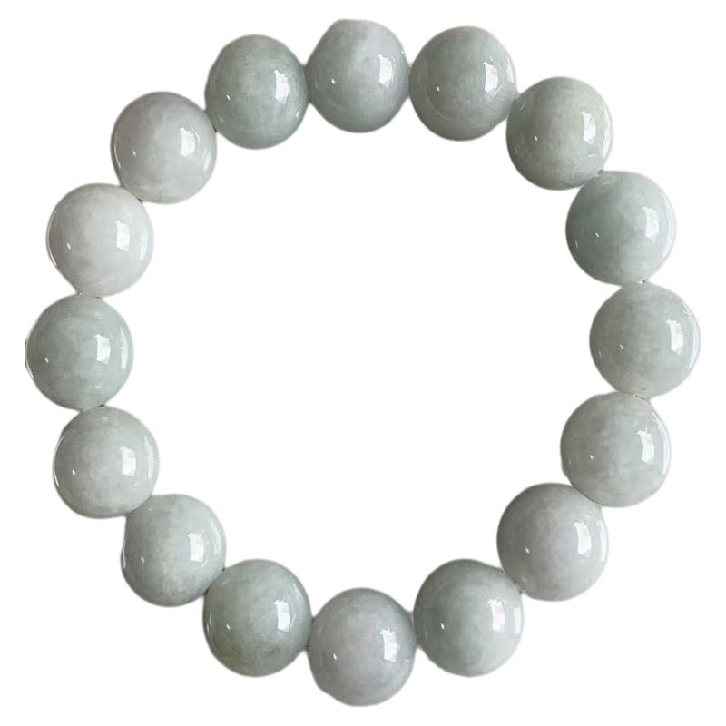 缅甸翡翠手串白底浅绿色手串14mm