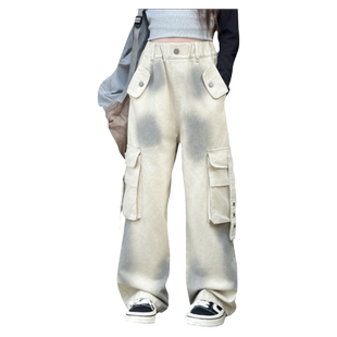 女童T恤套装2025秋季新款爵士街舞中大童网红炸街休闲喷墨工装裤