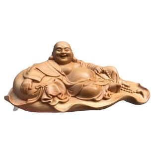 崖柏木雕开心福袋弥勒佛人物佛像摆件家居客厅车载装饰工艺品收藏