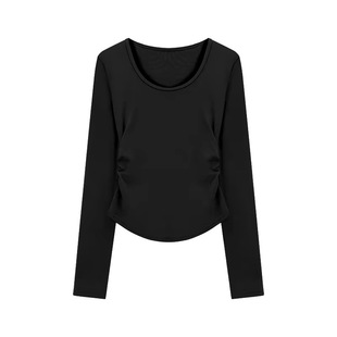 大码胖mm修身显瘦U领长袖T恤女秋冬内搭正肩加厚收腰打底衫上衣潮