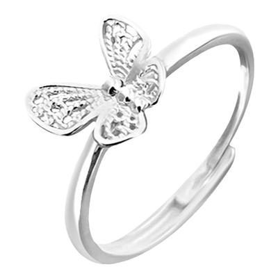 晚舟s999足银立体蝴蝶戒指女