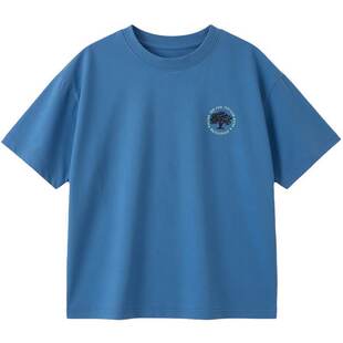 男童中大儿童短袖T恤韩版洋气潮宝男孩小树苗印花半袖体恤衫蓝色