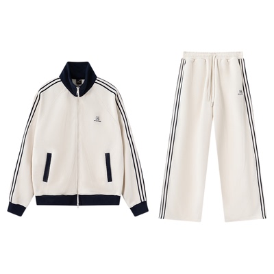 RIC撞色美式运动套装华夫格外套