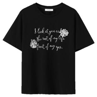 夕蒙2026新款春夏韩系宽松别致上衣小个子设计感独特漂亮黑色t恤