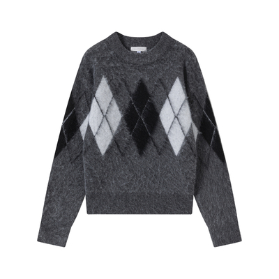 VLABMADE复古菱格纹拉毛毛衣