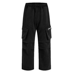 404MOB痞帅复古刺绣大口袋褶皱工装裤男重磅做旧高级感休闲长裤女