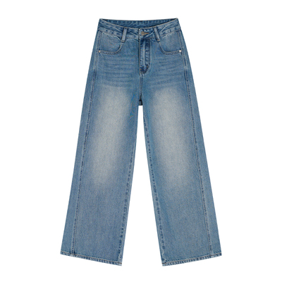 王家有鱼【小个子定制】2026早春新款复古蓝显瘦百搭阔腿牛仔裤女