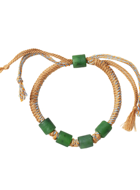 天然俄罗斯碧玉桶珠原创编织款手绳手链 女款玉石手绳饰品礼物