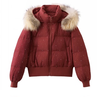 新年红色真毛领羽绒服女冬季小个子高端时髦气质收腰显瘦短款外套