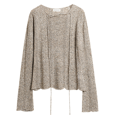 亚麻和纸纱绑带针织套头衫