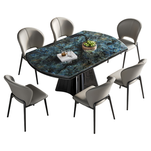 天然大理石方圆俩用可伸缩餐桌椅组合超晶石轻奢意式微晶石小户型