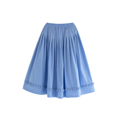 古苔胶片蓝木耳边小个子半身裙女