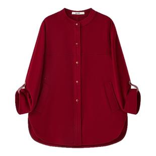 【羊毛羊绒】Laurel劳芮26春新款石榴红无领直身大衣LWL371D00100