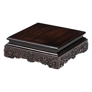 实木长方古董花瓶花盆玉石佛像摆件底座托架红木雕刻水浪浮雕底座