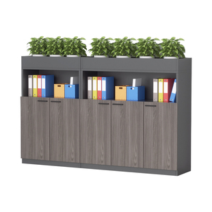 灰橡木色花槽柜矮柜靠墙置物储物柜档案柜办公室收纳柜木质文件柜