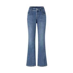 MOISSAC摩萨克冬棉法式前开叉微喇牛仔裤长裤休闲裤女