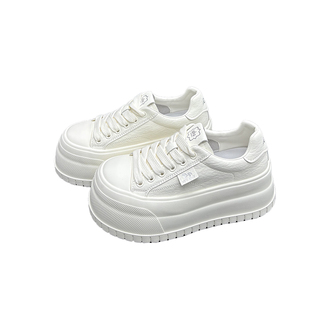 真皮小白鞋女2026春季新款圆头松糕厚底增高显瘦牛皮休闲运动板鞋