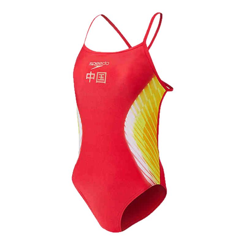Speedo速比涛中国梦之队荣耀共享版红色青少年女竞技连体泳衣