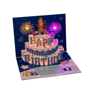 生日立体贺卡3d折叠创意高级感diy唯美送女朋友情侣恋爱礼物精致少女心蛋糕造型音乐小卡片代写文字祝福