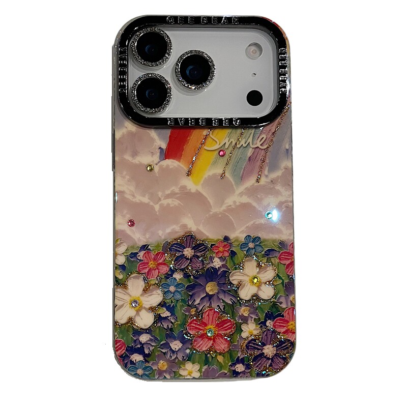 适用苹果系列iPhone17新款手机壳15promax13promax个性彩虹油画花海14pro/16promax闪砖电镀镜头膜网红保护套