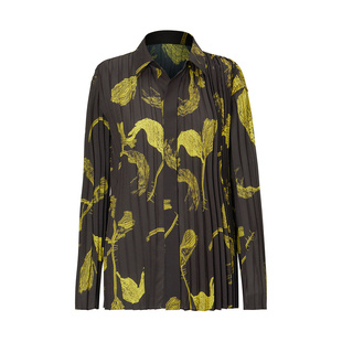 LESS春季衬衣女复古休闲海百合印花衬衫2N2214100