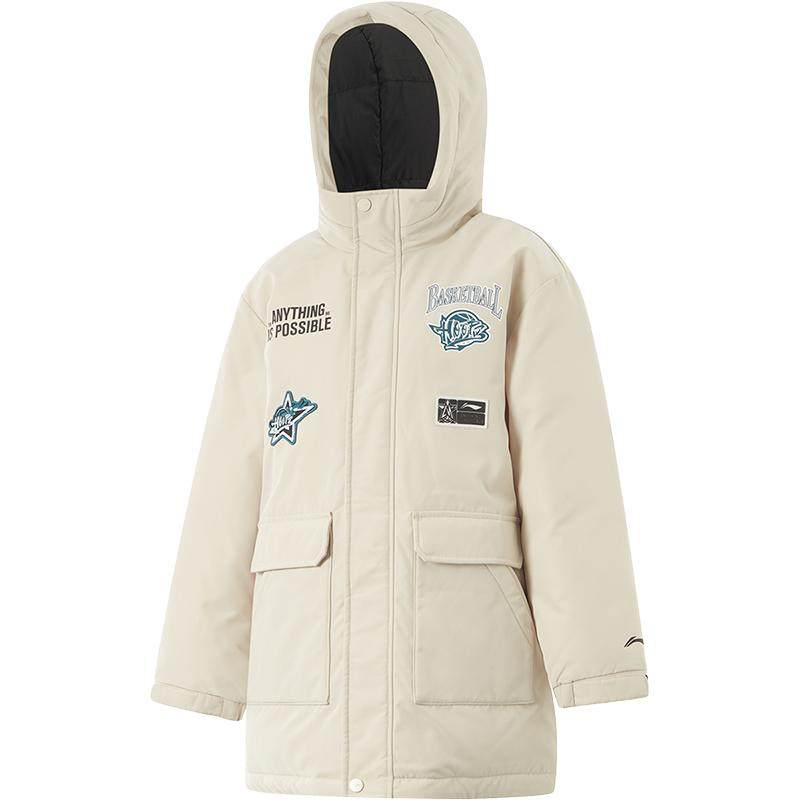 李宁儿童中长款羽绒服衣服新款冬季内胆外套男童装大童青少年冬装