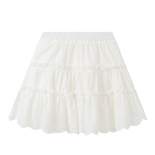 布丁哈鲁童装夏装女童百褶裙白色夏季2026新款儿童百搭纯棉短裙子
