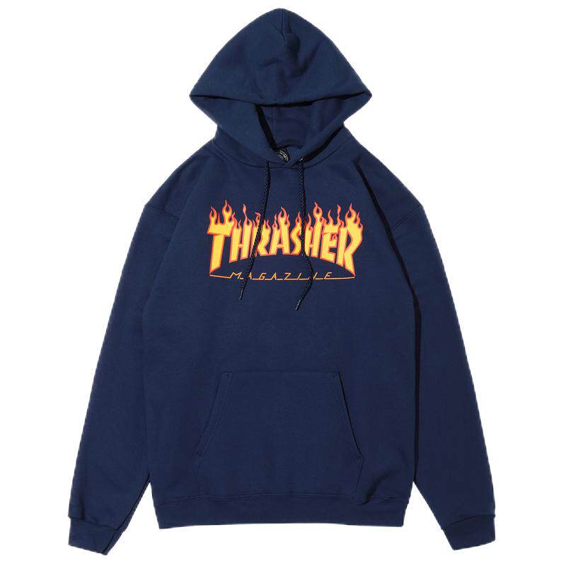 王一博同款 Thrasher Flame Hoodie火焰帽衫加绒连帽卫衣男女外套