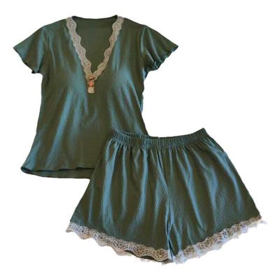 带胸垫睡衣女夏季纯棉短袖短裤