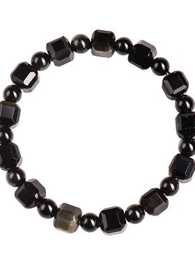 天然黑曜石手串女款银曜石手链爱心招桃花转运聚财补水手饰夏天